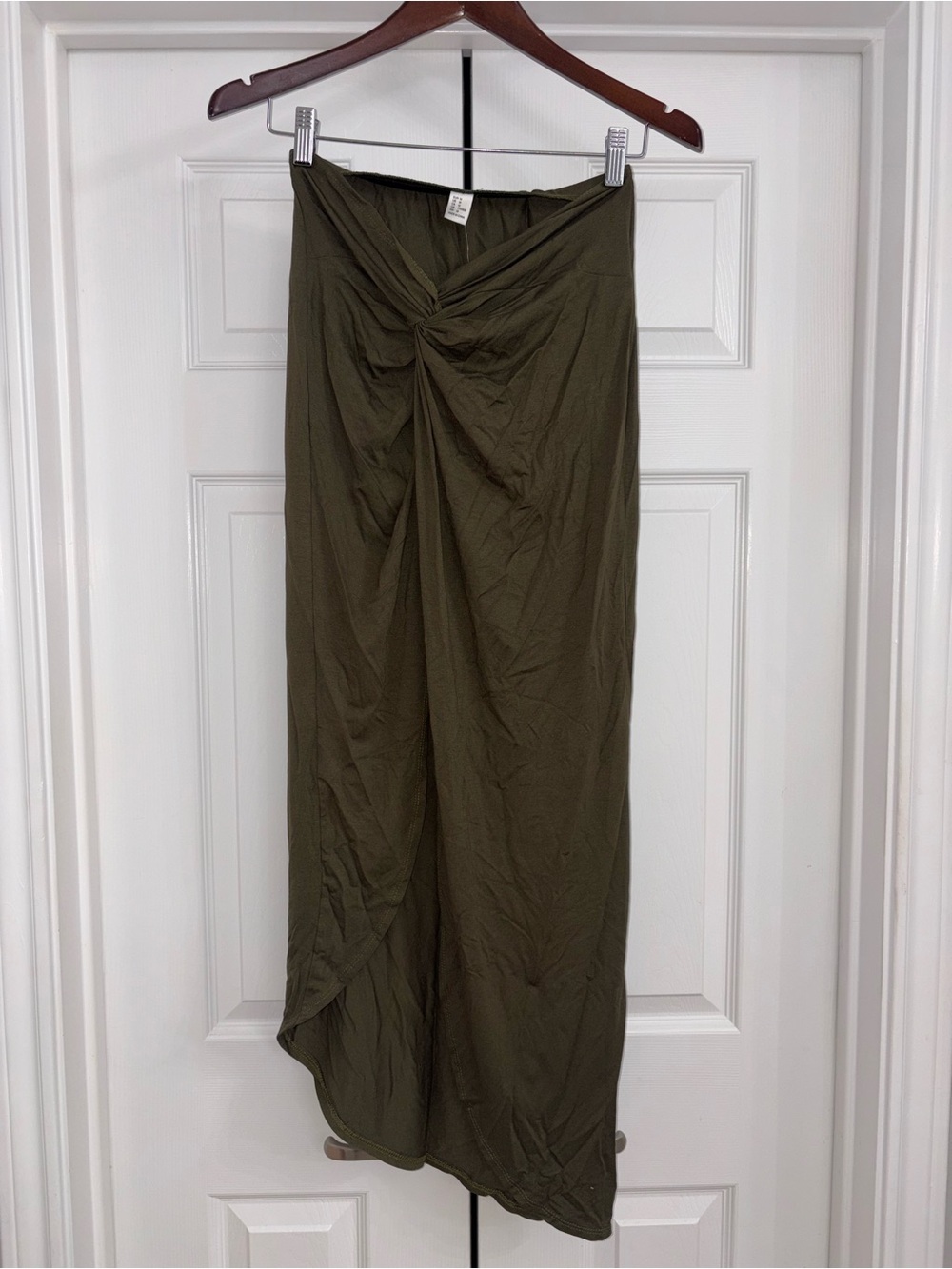 Olive Knot-Front Maxi Skirt - Unbranded